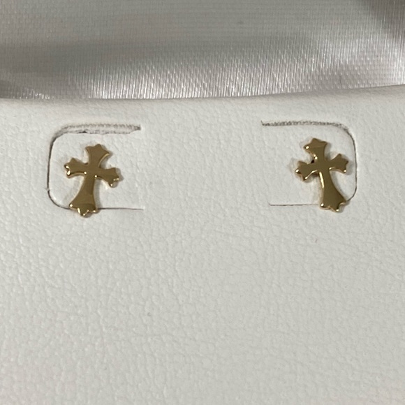 14K YELLOW GOLD cross crucifix studs ✝️ MADE IN TURKEY - Picture 14 of 15